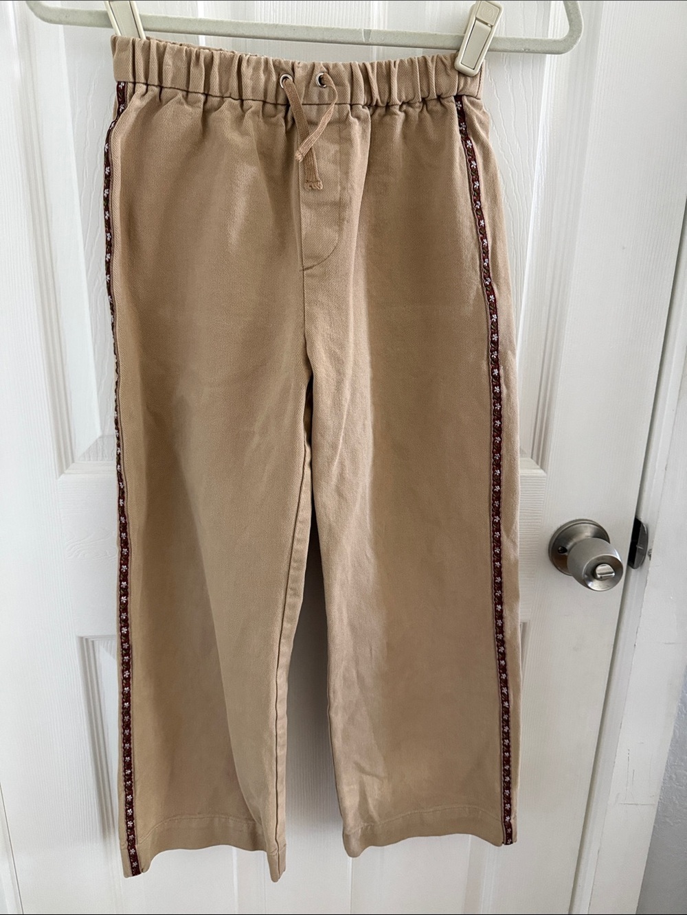ZARA Tan Drawstring Casual Pants with Side Trim